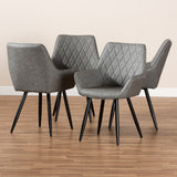 Baxton Studio Astrid Mid-Century Contemporary Grey Faux Leather Upholstered and Black Metal 4-Piece Dining Chair Set