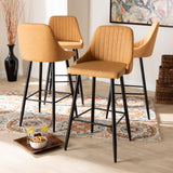 Baxton Studio Walter Mid-Century Contemporary Tan Faux Leather Upholstered and Black Metal 4-Piece Bar Stool Set