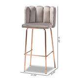 Baxton Studio Kaelin Luxe and Glam Grey Velvet Fabric Upholstered and Rose Gold Finished 4-Piece Bar Stool Set