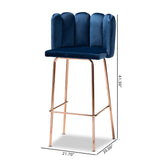 Baxton Studio Kaelin Luxe and Glam Navy Blue Velvet Fabric Upholstered and Rose Gold Finished 4-Piece Bar Stool Set