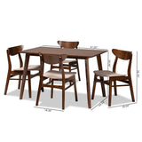 Baxton Studio Orion Mid-Century Modern Transitional Light Beige Fabric Upholstered and Walnut Brown Finished Wood 5-Piece Dining Set