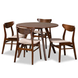 Philip Mid-Century Modern Transitional Light Beige Fabric Upholstered and Walnut Brown Finished Wood 5-Piece Dining Set
