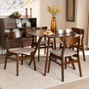 Baxton Studio Philip Mid-Century Modern Transitional Light Beige Fabric Upholstered and Walnut Brown Finished Wood 5-Piece Dining Set