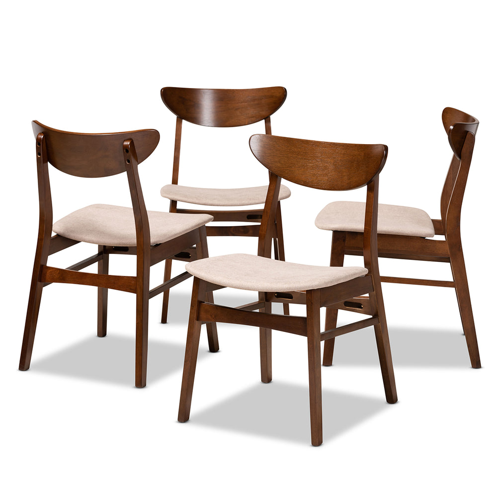 Baxton Studio Parlin Mid-Century Modern Transitional Light Beige Fabric Upholstered and Walnut Brown Finished Wood 4-Piece Dining Chair Set