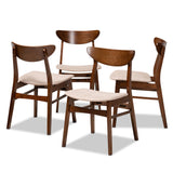 Parlin Mid-Century Modern Transitional Fabric Upholstered and Walnut Brown Finished Wood 4-Piece Dining Chair Set