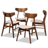 Danica Mid-Century Modern Transitional Fabric Upholstered and Walnut Brown Finished Wood 4-Piece Dining Chair Set