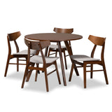 Timothy Mid-Century Modern Transitional Light Grey Fabric Upholstered and Walnut Brown Finished Wood 5-Piece Dining Set