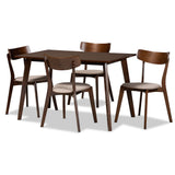 Nori Mid-Century Modern Transitional Fabric Upholstered and Walnut Brown Finished Wood 5-Piece Dining Set