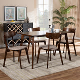 Nori Mid-Century Modern Transitional Light Beige Fabric Upholstered and Walnut Brown Finished Wood 5-Piece Dining Set