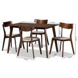 Nori Mid-Century Modern Transitional Light Beige Fabric Upholstered and Walnut Brown Finished Wood 5-Piece Dining Set