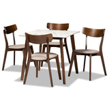 Reba Mid-Century Modern Fabric Upholstered and Finished Wood 5-Piece Dining Set with Faux Marble Dining Table