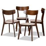 Iora Mid-Century Modern Transitional Fabric Upholstered and Walnut Brown Finished Wood 4-Piece Dining Chair Set