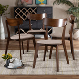 Iora Mid-Century Modern Transitional Light Beige Fabric Upholstered and Walnut Brown Finished Wood 4-Piece Dining Chair Set
