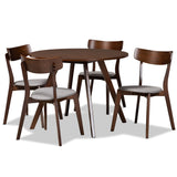 Rika Mid-Century Modern Transitional Light Grey Fabric Upholstered and Walnut Brown Finished Wood 5-Piece Dining Set