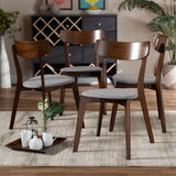 Iora Mid-Century Modern Transitional Light Grey Fabric Upholstered and Walnut Brown Finished Wood 4-Piece Dining Chair Set