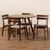 Eiko Mid-Century Modern Transitional Light Beige Fabric Upholstered and Walnut Brown Finished Wood 5-Piece Dining Set