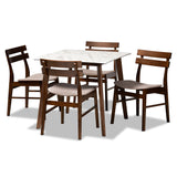 Richmond Mid-Century Modern  Fabric Upholstered - Finished Wood 5-Piece Dining Set with Faux Marble Dining Table