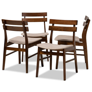 Devlin Mid-Century Modern Transitional Light Beige Fabric Upholstered and Walnut Brown Finished Wood 4-Piece Dining Chair Set