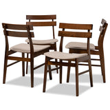 Devlin Mid-Century Modern Transitional Fabric Upholstered and Walnut Brown Finished Wood 4-Piece Dining Chair Set