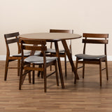 Eiko Mid-Century Modern Transitional Light Grey Fabric Upholstered and Walnut Brown Finished Wood 5-Piece Dining Set