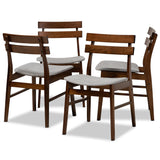 Devlin Mid-Century Modern Transitional Light Grey Fabric Upholstered and Walnut Brown Finished Wood 4-Piece Dining Chair Set