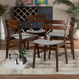 Devlin Mid-Century Modern Transitional Light Grey Fabric Upholstered and Walnut Brown Finished Wood 4-Piece Dining Chair Set