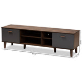 Baxton Studio Moina Mid-Century Modern Two-Tone Walnut Brown and Grey Finished Wood TV Stand