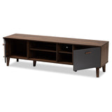 Baxton Studio Moina Mid-Century Modern Two-Tone Walnut Brown and Grey Finished Wood TV Stand