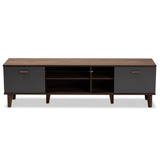 Baxton Studio Moina Mid-Century Modern Two-Tone Walnut Brown and Grey Finished Wood TV Stand