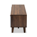 Baxton Studio Moina Mid-Century Modern Two-Tone Walnut Brown and Grey Finished Wood TV Stand