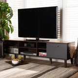 Baxton Studio Moina Mid-Century Modern Two-Tone Walnut Brown and Grey Finished Wood TV Stand