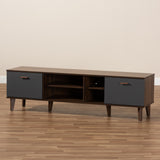 Baxton Studio Moina Mid-Century Modern Two-Tone Walnut Brown and Grey Finished Wood TV Stand