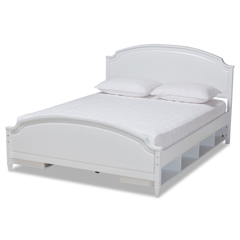 Elise Classic and Traditional Transitional White Finished Wood Queen Size Storage Platform Bed