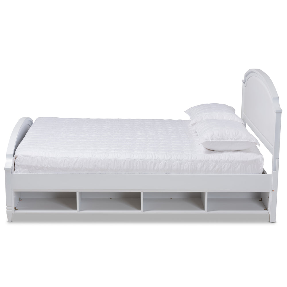 Elise Classic and Traditional Transitional White Finished Wood Queen Size Storage Platform Bed