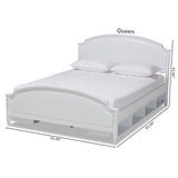 Elise Classic and Traditional Transitional White Finished Wood Queen Size Storage Platform Bed