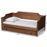 Alya Classic Traditional Farmhouse Walnut Brown Finished Wood Twin Size Daybed with Roll-Out Trundle Bed