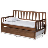 Midori Modern and Contemporary Transitional Walnut Brown Finished Wood Twin Size Daybed with Roll-Out Trundle Bed