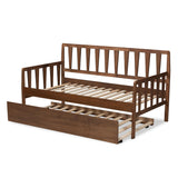 Midori Modern and Contemporary Transitional Walnut Brown Finished Wood Twin Size Daybed with Roll-Out Trundle Bed