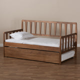 Midori Modern and Contemporary Transitional Walnut Brown Finished Wood Twin Size Daybed with Roll-Out Trundle Bed