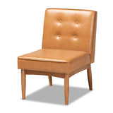 Arvid Mid-Century Modern Tan Faux Leather Upholstered and Walnut Brown Finished Wood Dining Chair