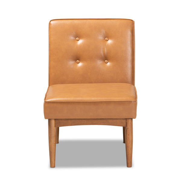 Baxton Studio Arvid Mid-Century Modern Tan Faux Leather Upholstered and Walnut Brown Finished Wood Dining Chair