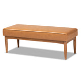Arvid Mid-Century Modern Tan Faux Leather Upholstered and Walnut Brown Finished Wood Dining Bench