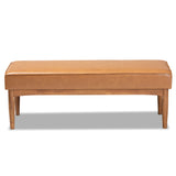 Baxton Studio Arvid Mid-Century Modern Tan Faux Leather Upholstered and Walnut Brown Finished Wood Dining Bench
