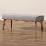 Baxton Studio Odessa Mid-Century Modern Grey Fabric Upholstered and Walnut Brown Finished Wood Dining Bench