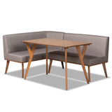 Odessa Mid-Century Modern Grey Fabric Upholstered and Walnut Brown Finished Wood Dining Nook Set
