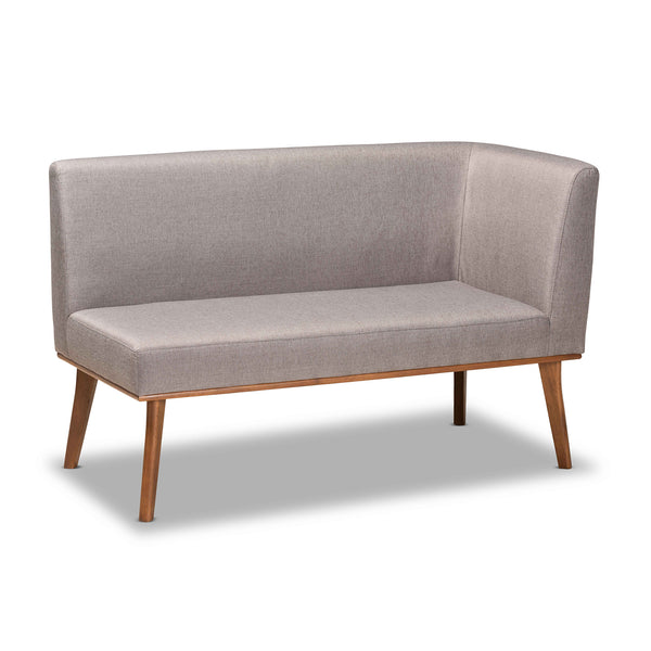 Baxton Studio Odessa Mid-Century Modern Grey Fabric Upholstered and Walnut Brown Finished Wood 3-Piece Dining Nook Set