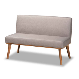 Baxton Studio Odessa Mid-Century Modern Grey Fabric Upholstered and Walnut Brown Finished Wood 3-Piece Dining Nook Set