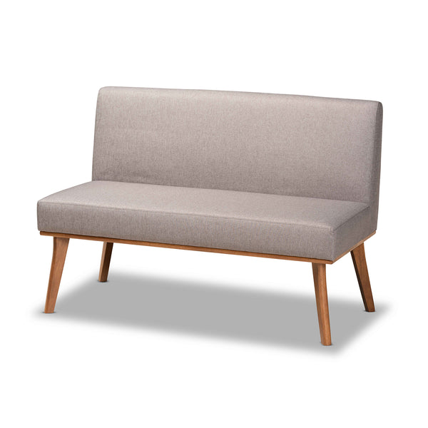 Baxton Studio Odessa Mid-Century Modern Grey Fabric Upholstered and Walnut Brown Finished Wood 5-Piece Dining Nook Set