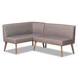 Odessa Mid-Century Modern Grey Fabric Upholstered and Walnut Brown Finished Wood 2-Piece Dining Corner Sofa Bench