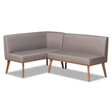 Baxton Studio Odessa Mid-Century Modern Grey Fabric Upholstered and Walnut Brown Finished Wood 2-Piece Dining Corner Sofa Bench 